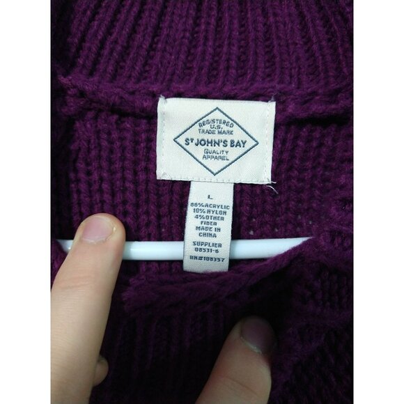 St Johns Bay Sweater Womens Large Purple Cable Knit Pull Over Crew Neck - Picture 6 of 8